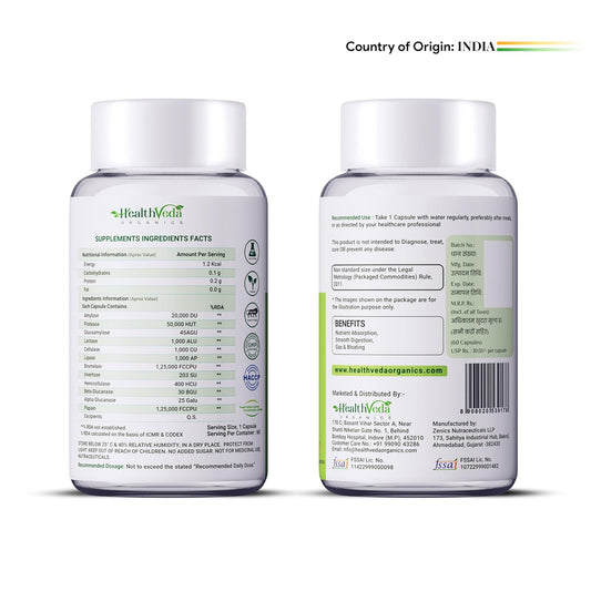 Health Veda Organics Digestive Enzyme Capsules | For Better Digestive Function, Healthy Gut, & Health Management | 60 Veg Capsules for both Men & Womenâ€¦