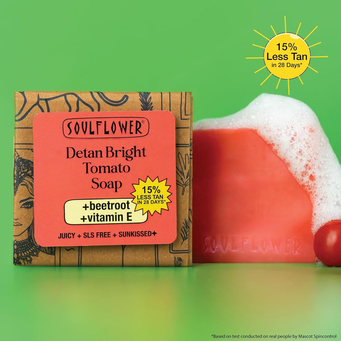 Soulflower Tomato Soap, Tan Removal from Every Ghar, Cleansing, Moisturizer, Magic Wash for Face, Body with Watermelon, Beetroot, Vitamin E | 100% Natural, Handmade for All Skin Types, 100g