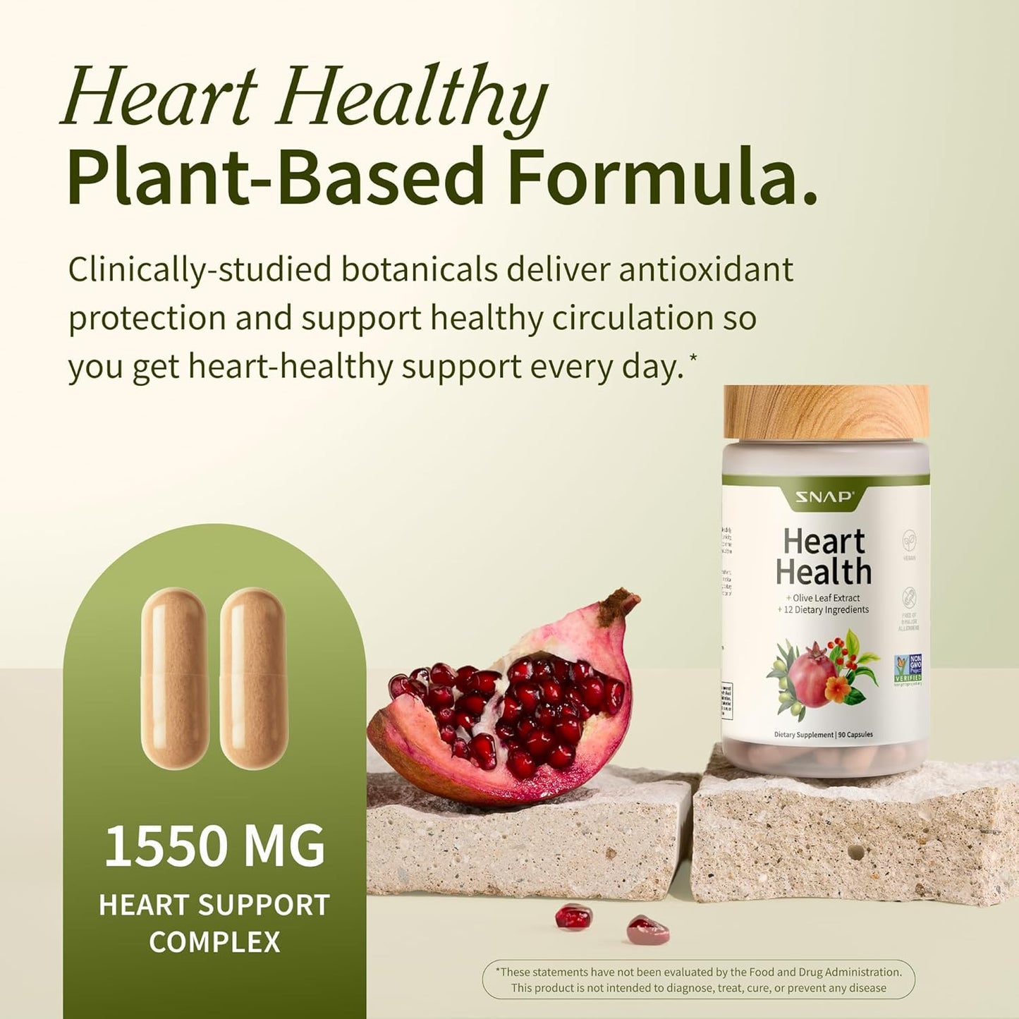 Snap Supplements Heart Health Support Supplement - Botanical Support for Heart Health, Healthy Circulation, and Nitric Oxide Levels, 30-Day Supply, 90 Capsules (Packaging May Vary)