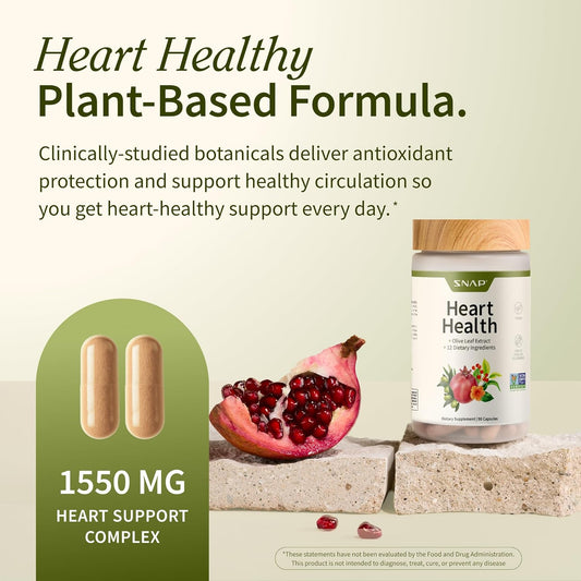 Snap Supplements Heart Health Support Supplement - Botanical Support for Heart Health, Healthy Circulation, and Nitric Oxide Levels, 30-Day Supply, 90 Capsules (Packaging May Vary)