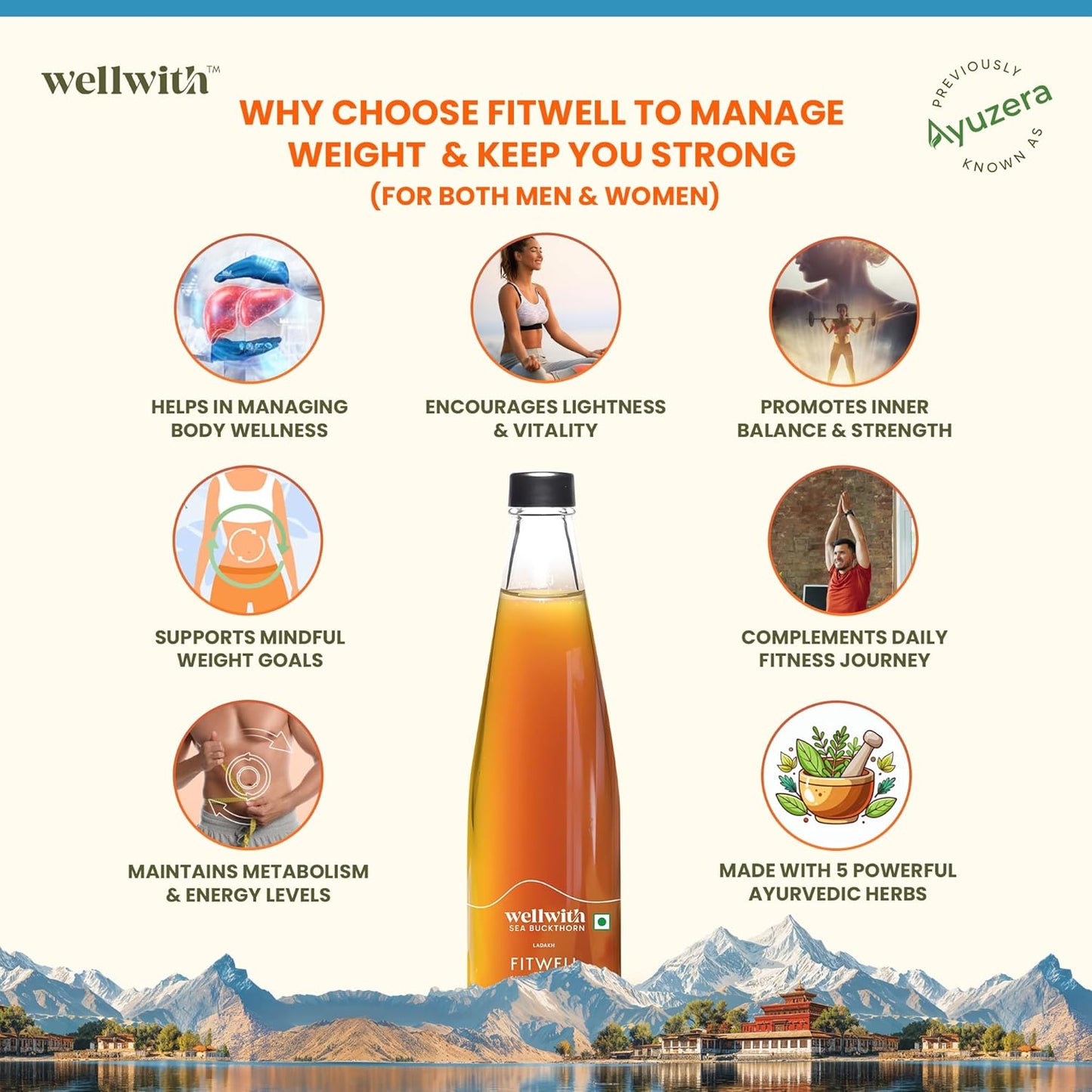 Wellwith Sea Buckthorn Fitwin(Fitwell) Juice 300ml | Makes 50 Glasses | Natural Vitamin C, Omega 3 6 7 9, Antioxidants | Immunity, Skin Glow & Gut Health Support | Herbal Juice Supplement