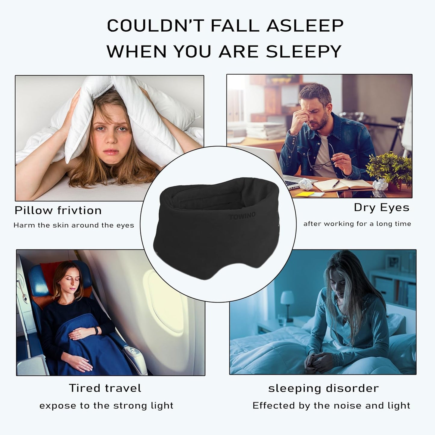 TOWINOÂ® Eye Mask for Sleeping Super Soft & Smooth And Fully Adjustable To All Size Heads - Super Soft & Comfortable for Women and Men, Blindfold for Travelling, Night Sleeping,Nap Suitable for All Family Members Made In India (Black)