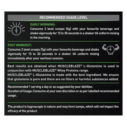 MuscleBlaze L-Glutamine (Unflavoured, 250g, 50 Servings) | Post Workout Recovery | 5g Glutamine
