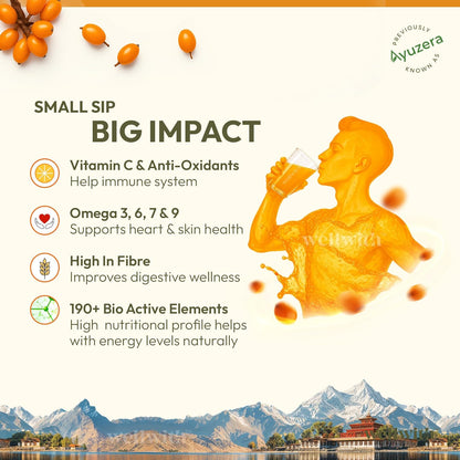 Wellwith by Ayuzera Himalayan Sea Buckthorn Pulp 300ml | Cold Pressed Seabuckthorn Juice | Rich in Vitamin C, Omega 3 6 7 9 & Antioxidants | Supports Immunity, Skin & Gut Health