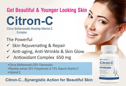 Trexgenics Citron-C Citrus Bioflavonoids 20%-Rosehip 35%-Vitamin C Complex 650mg - Collagen Builder, Vein Health, Immunity, Antioxidant & Skin (60 Veg. Capsules)