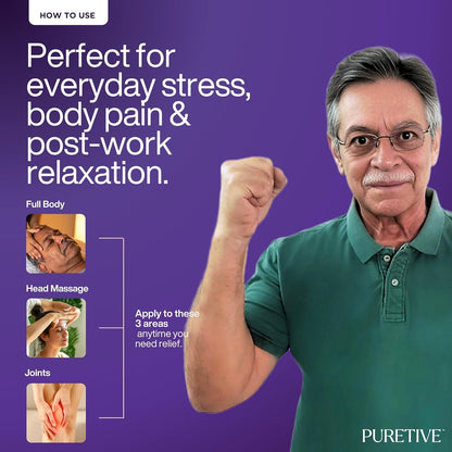 Puretive De Stress Massage Oil | Relieves Physical Tension | Deeply Relaxes | Hydrates | Stress Relief Massage Oil | Also for Couples I Deeply Nourishes & Calms the Body and Mind with a Blend of Pure Essential Oils | 100ML