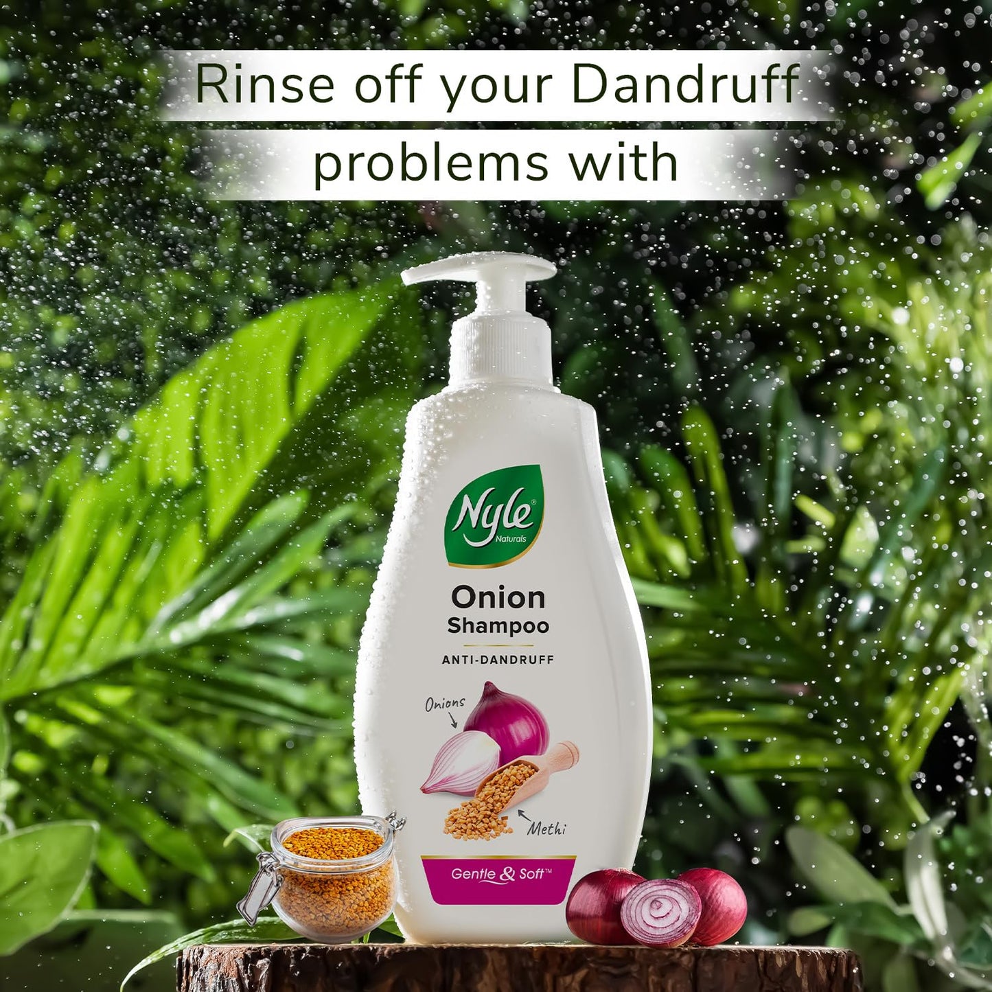 Nyle Naturals Anti Dandruff Onion Shampoo|For Dandruff Free Hair |Enriched With Onion & Fenugreek |Gentle & Soft Shampoo For Men & Women, 400ml