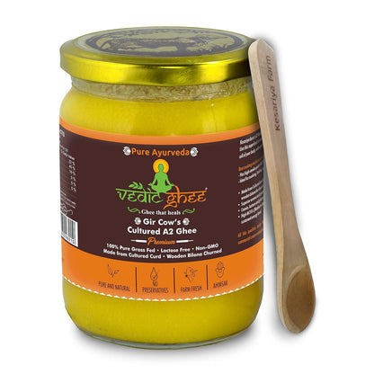 Vedic Ghee Premium A2 Gir Cow Cultured Desi Ghee from Kesariya Farm | Vedic Bilona Two Way Churned | Indian Gir Cow Ghee, Pure A2 Ghee, Natural & Healthy, Non-GMO | Lab Certified