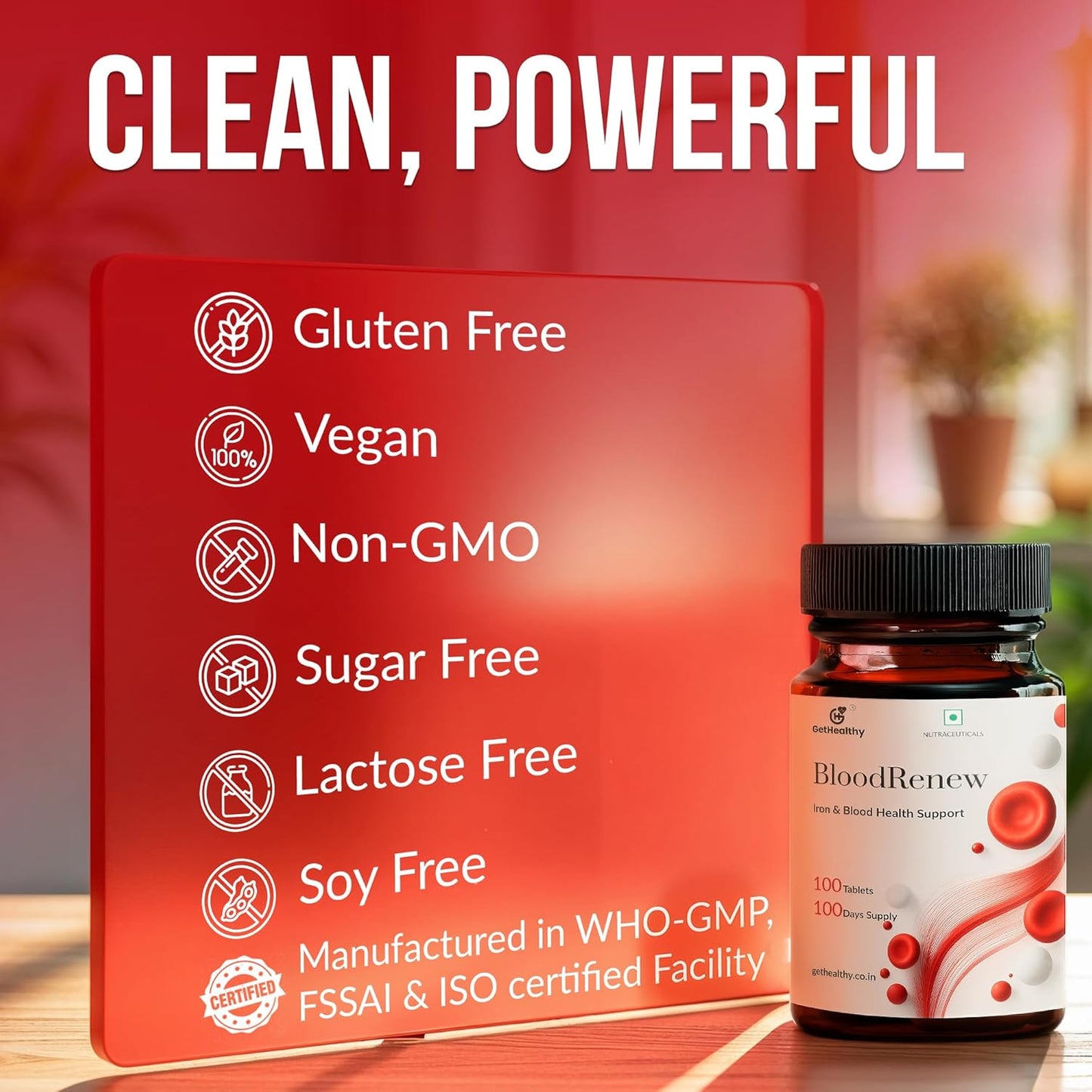 GetHealthyÂ® BloodRenewâ„¢ Iron Supplement with Vitamin C | 100 Iron Tablets for Men & Women | High Absorption Formula for Hemoglobin Support & Energy | 100 Day Supply