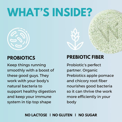 Wellbeing Nutrition Daily Probiotics + Prebiotics | Improve Metabolism, Acidity Relief, Digestion & Gut Health | 18 Billion CFU Organic Probiotics Supplement for Men & Women (21 Effervescent Tabs)