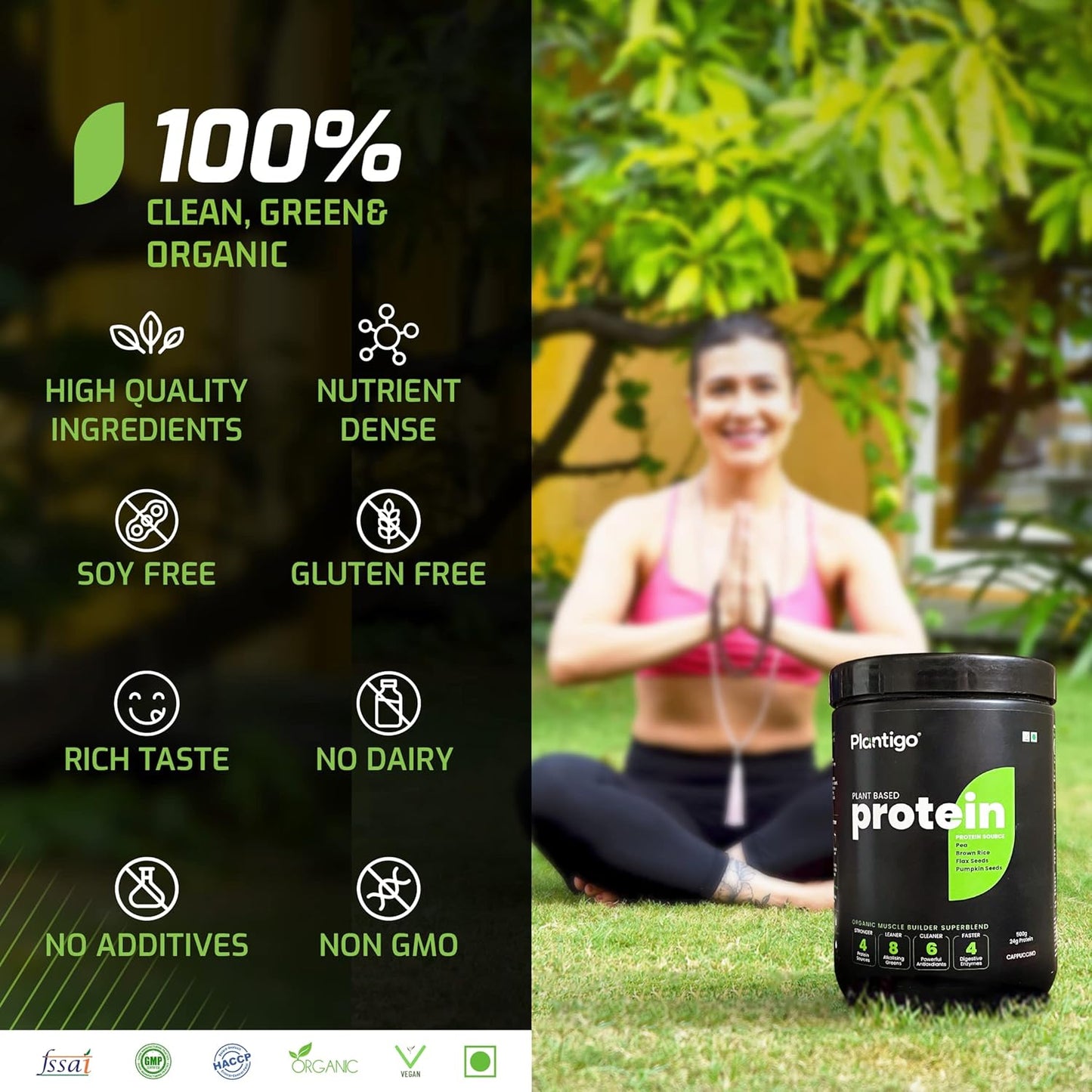 Plantigo Clean Plant Protein Powder | No Preservatives, No Banned Substances | Super Protein Blend - Pea, Brown Rice | Vegan Green Protein For Men, Women (Vanilla Flavor - 32g Travel Pouch | Sachet)