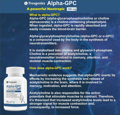 Trexgenics ALPHA-GPC 300 mg L-Î±-Glycerophosphorylcholine Cognitive Function, Brain Health Support (30 Veg Capsules)