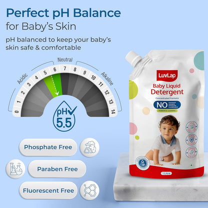 LuvLap Baby Laundry Detergent Refill pack- 1000ml, pH Balanced, No harsh chemicals, Safe for mommy's hands & baby's skin, Anti-Bacterial, Softens clothes & Removes Stains, Dermatologically tested