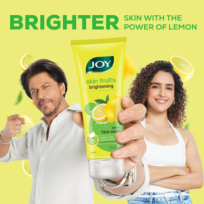 Joy Skin Fruits Lemon Brightening Face Wash 200ml | with Vitamin C for Glowing Skin | Reduces Dark Spots, Removes Excess Oil & Dirt | For Normal to Oily Skin