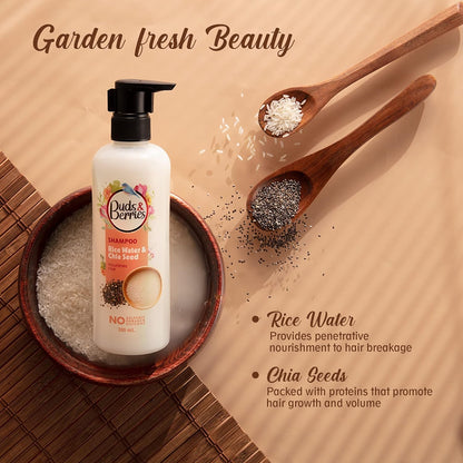 Buds & Berries Nourishment Shampoo with Rice Water and Chia Seeds | Strengthens Hair, 120 Hours of Conditioning | No Sulphate, No Paraben, No Silicone (300 ml)