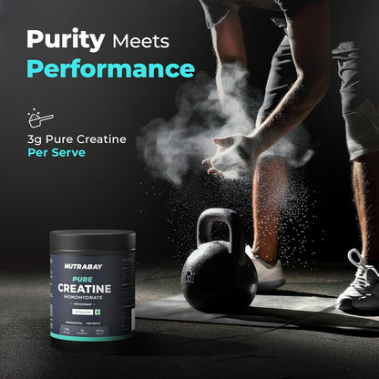 Nutrabay Pure Micronised Creatine Monohydrate Powder 3000 mg/Serving |Trustified Certified | Fast Absorption â€“ Increases Lean Muscle Mass, Strength & Power â€“ 400g, Unflavoured