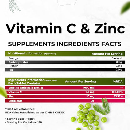 HEALTH VEDA ORGANICS PRIVATE LIMITED Natural Vitamin C 1000 mg I 120 Veg Tablets I Boosts Immunity, Antioxidant & Skin Care | For both Men & Women