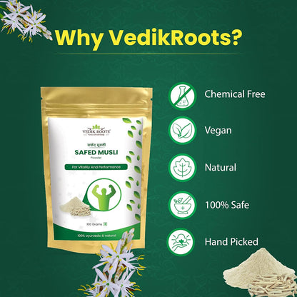 Safed Musli Root Powder | Natural | Herbal Supplement | Immunity Booster | Strength and Vitality- 100 Gram (Pack of 1)