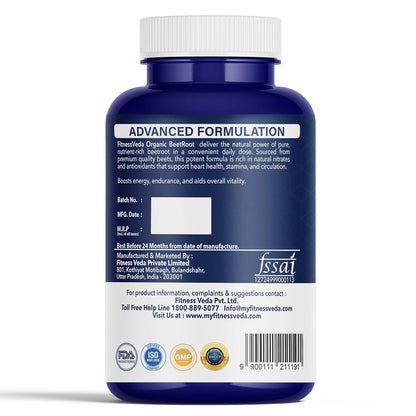 Fitness Veda Organic Beetroot Capsules â€“ 120 Veg Capsules - Heart Health, Blood Pressure & Endurance Support â€“ Rich Antioxidant Capsule - Natural Superfood Supplement â€“ Non-GMO, Gluten-Free