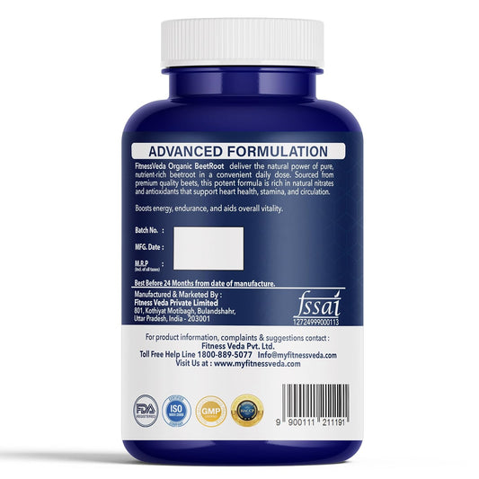 Fitness Veda Organic Beetroot Capsules â€“ 120 Veg Capsules - Heart Health, Blood Pressure & Endurance Support â€“ Rich Antioxidant Capsule - Natural Superfood Supplement â€“ Non-GMO, Gluten-Free