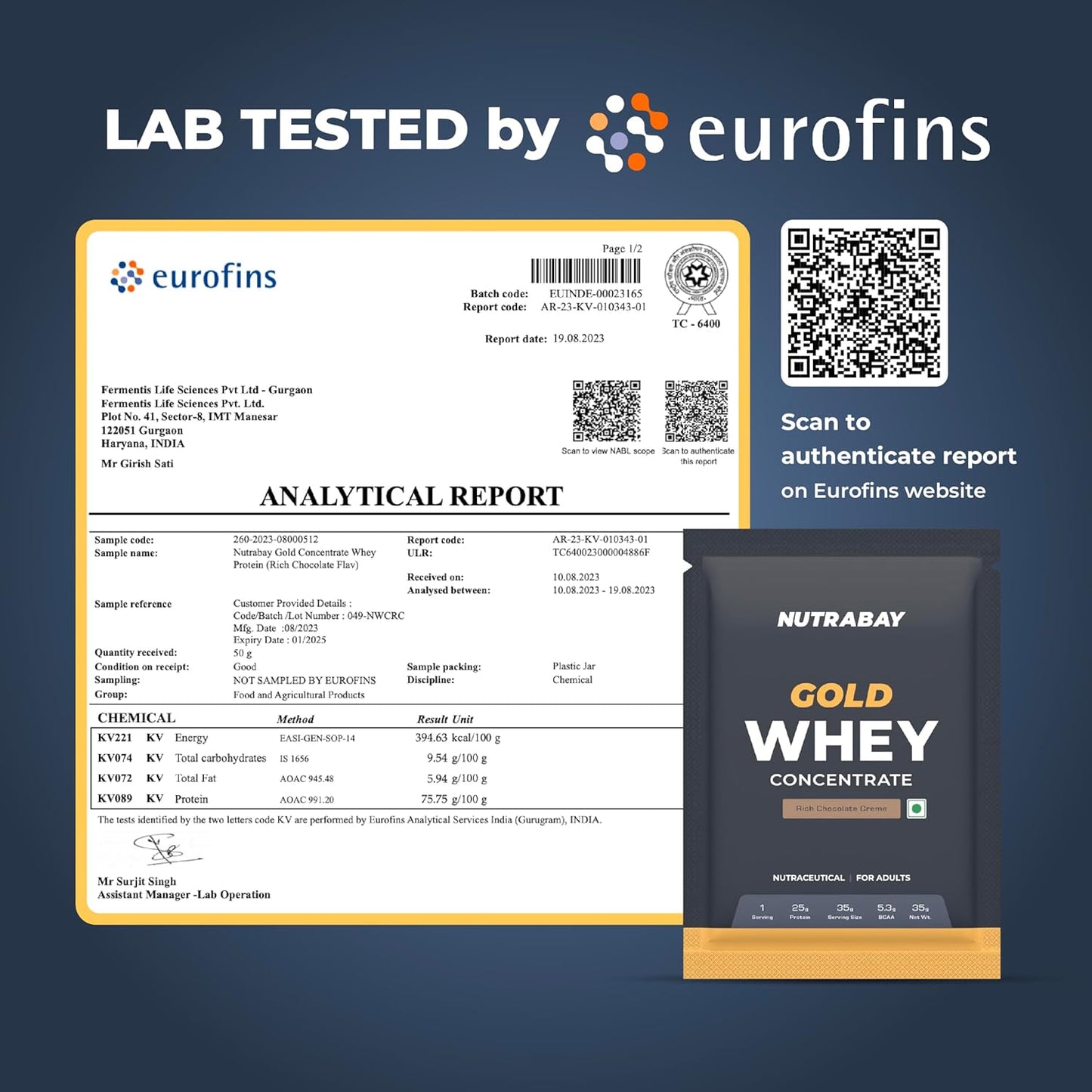 Nutrabay Gold Whey Protein Concentrate Powder 25g Protein, 5.3g BCAA â€“ Easy to Digest, NABL Lab Tested â€“ Muscle Growth & Recovery â€“ 35g, Rich Chocolate Creme | Trustified Certified 100% Authentic