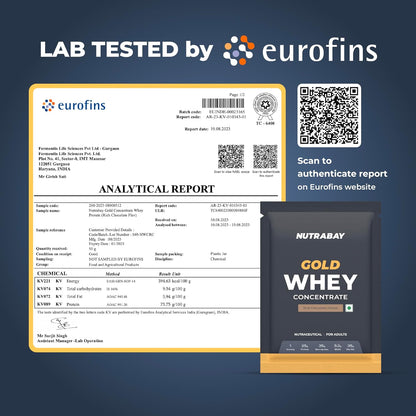 Nutrabay Gold Whey Protein Concentrate Powder 25g Protein, 5.3g BCAA â€“ Easy to Digest, NABL Lab Tested â€“ Muscle Growth & Recovery â€“ 35g, Rich Chocolate Creme | Trustified Certified 100% Authentic