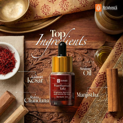 Krishnaâ€™s Kumkumadi Taila -10 ml | Herbal Ayurvedic Face Oil | Radiant & Nourished Skin | For Natural Glow