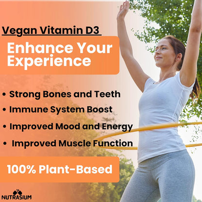 Nutrasium Vitamin D3 K2 Supplement | With Added B12 and DHA | Vitamin K2 MK7 To Support Strong Bone, Heart Health & Immunity | Veg D3 - Lichen - 120 Tablets