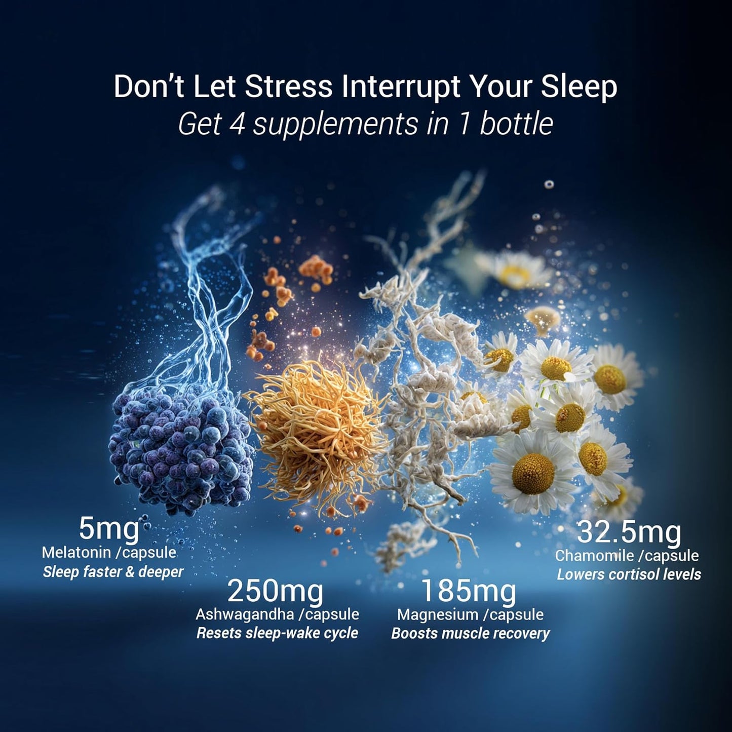 Be. On DND Magnesium Supplement for Deep Sleep & Recovery | Magnesium Capsules with Melatonin 10mg, Ashwagandha & Chamomile | Natural Sleep Supplement | Non-Habit Forming | 60 Veg Capsules