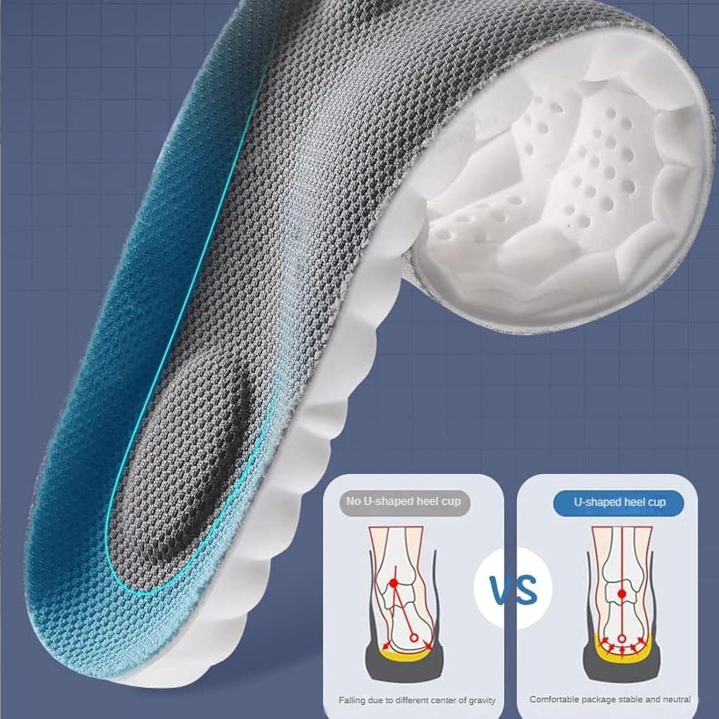 Purastep Memory Foam Shoe Insole, Shock Absorption Sports Inserts Anti-Slip Cropable Insoles Arch Support Orthotic Insoles Soft Elastic Insoles for Men Women | UK 7-8 | 1 Pair