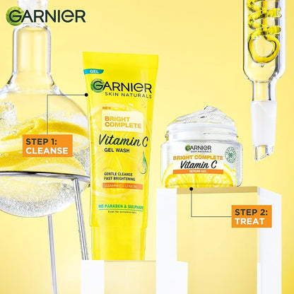 Garnier Skin Naturals Bright Complete Vitamin C Face Wash Gel | Gentle Cleanser - Vitamin C Face Wash For Brighter and Glowing Skin | Reduces Dullness | Daily Cleanser, For all Skin Types, 100g