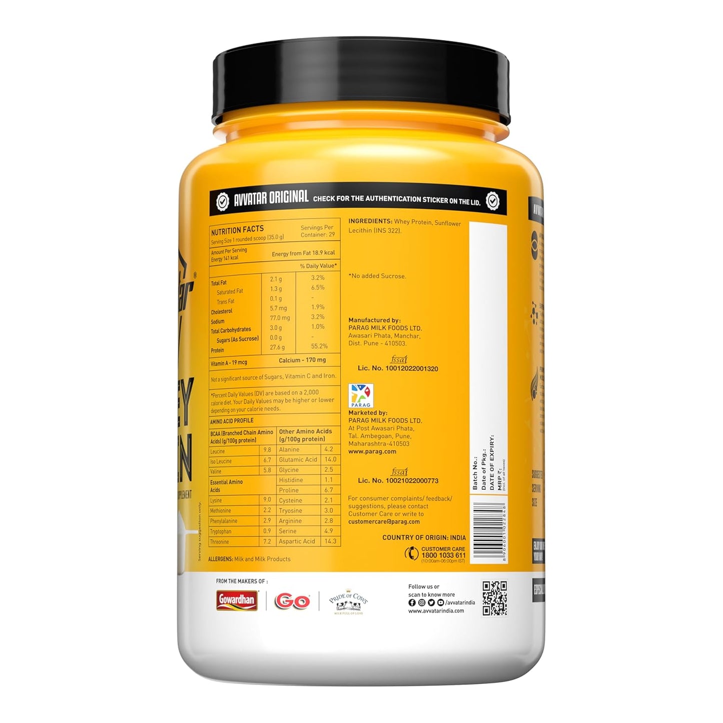 avvatar Whey Protein | 1Kg | Unflavoured | 27g Protein | 29 Servings | Isolate & Concentrate Blend