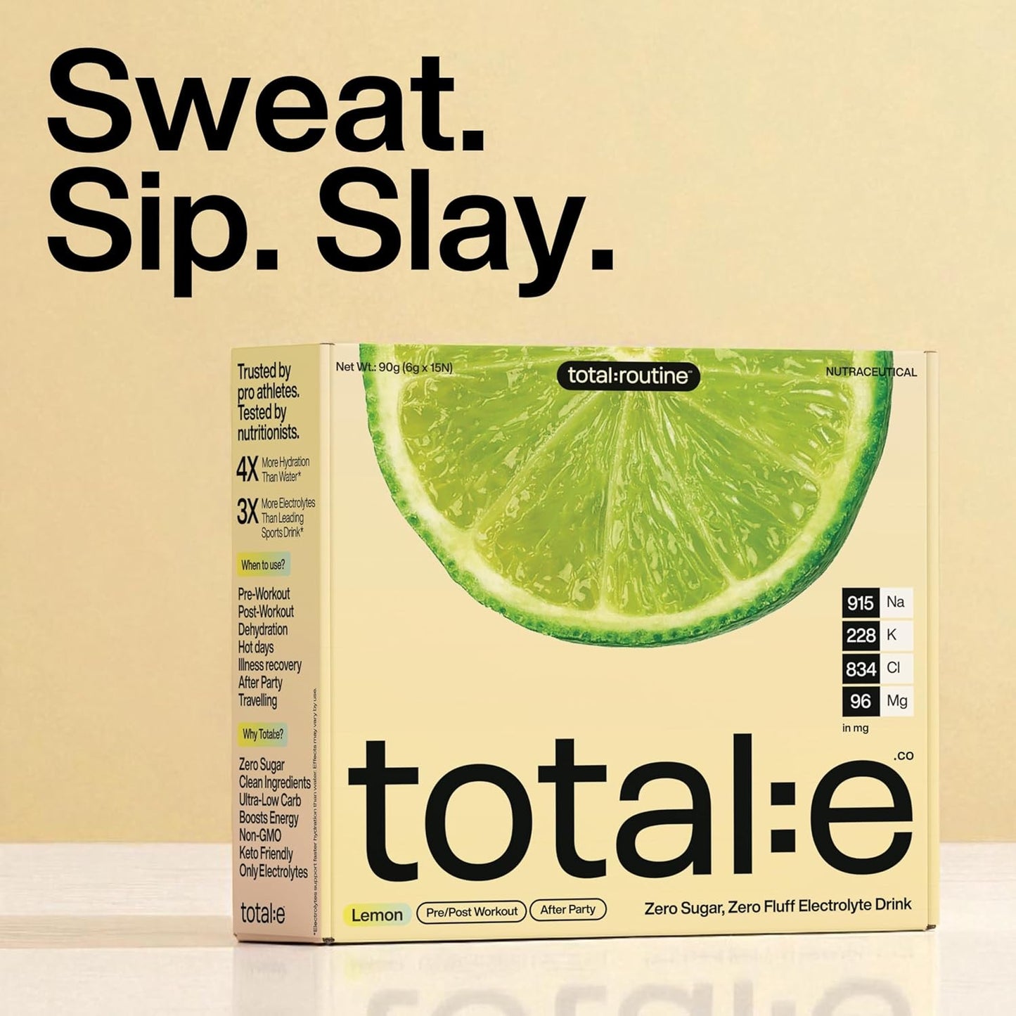 Total E Electrolyte Drink Mix | Zero Sugar Hydration Powder | Keto & Diabetic Friendly Vegan Electrolyte | Post workout Post Hangover Heat Summer Clean Label, Low Carb Sports Drink Alternative - 15 sachets