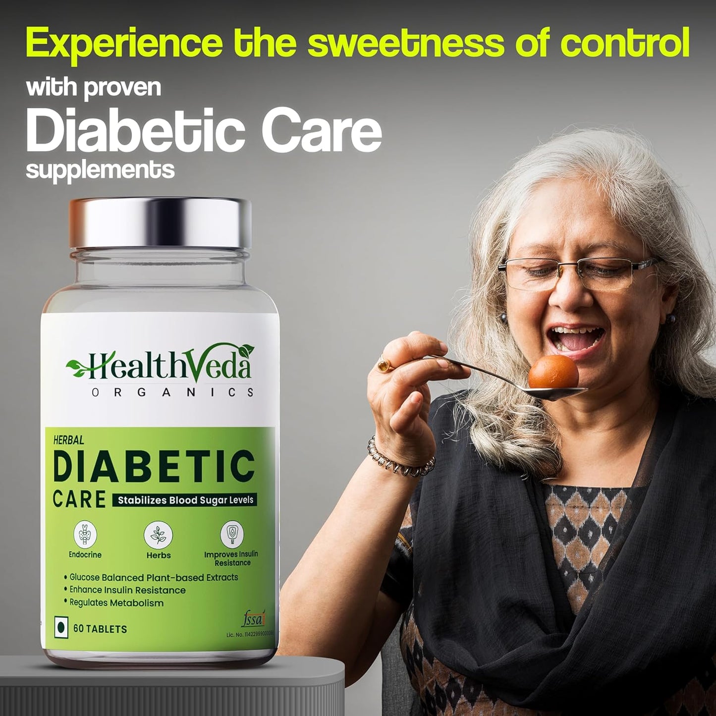 HEALTH VEDA ORGANICS PRIVATE LIMITED Diabetic Care Supplements with Karela, Gudmar, Jamun I 60 Veg Tablets I Manages Blood Sugar Levels I For Both Men & Women