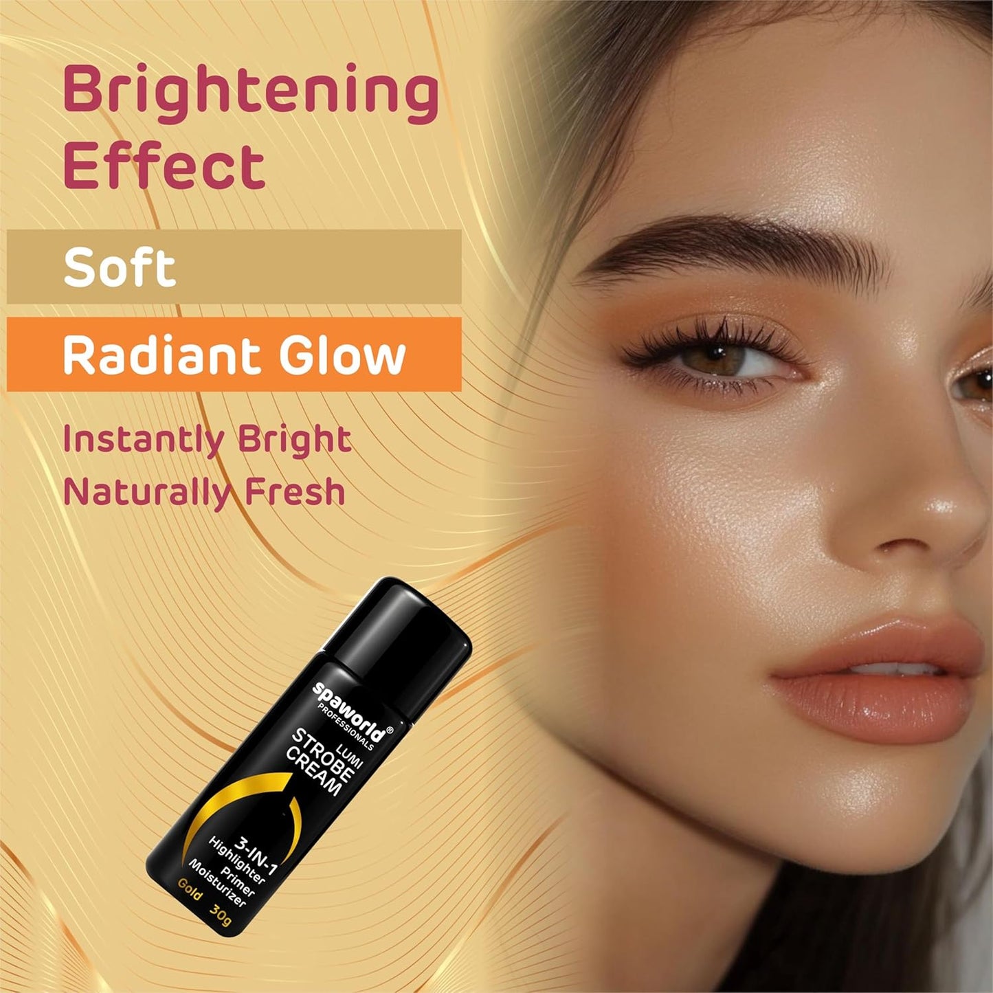 SPAWORLD Strobe Cream For Face Gold (30g) | Superb Radiant Combo | Highlighter + Primer + Moisturizer | Hydrating & Illuminating Makeup Base for Instant Glow (Gold)