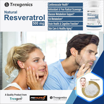 Trexgenics Natural RESVERATROL 500 mg Cardiovascular Health, Antioxidant & Glucose Metabolism VEGAN & NON-GMO (30 Veg. Capsules) (Pack of 1)