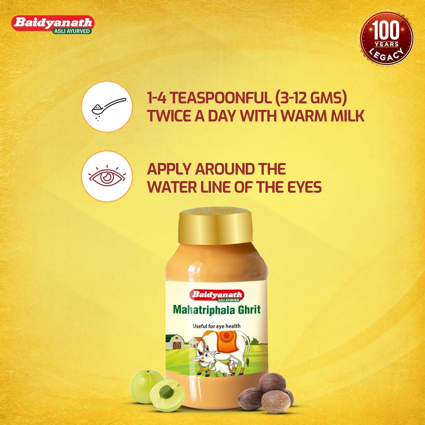 Baidyanath MAHA Triphala Ghrita - 100g | Ayurvedic Eye Care Formula with Triphala | Vasak & Nilophar for Overall Eye Health and Wellness