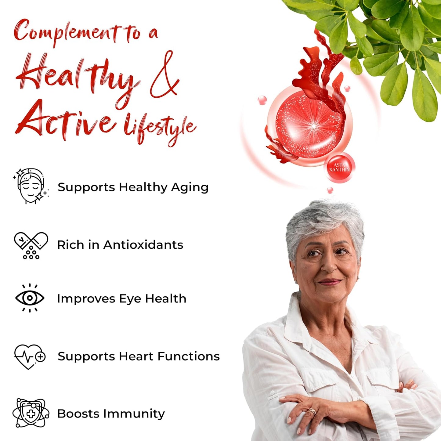 Health Veda Organics Plant Based Astaxanthin 8 mg Supplement I 60 Veg Capsules I Supports Eye, Joint & Skin Health I Boosts Immune System I For both Men & Women