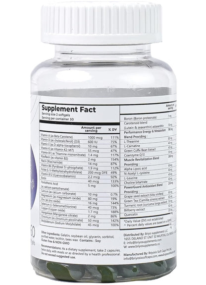 Briyo All Around Revitalize - Energy Boost and Muscle Function Support: Enhances Energy Levels and Metabolism, Vitamins & Minerals, Tea, Grape Seed, Turmeric Root, Amino Acids, and More - 30