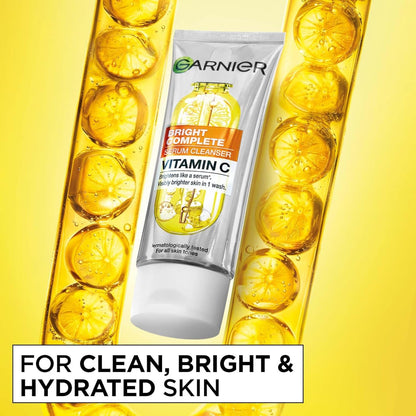 Garnier Vitamin C + Serum Face Wash | Visibly Brighter Skin in Just 1 Wash | Gentle cleanser for Skin Brightening & Tan Removal | For dry, oily, sensitive skin | Facewash for Women & Men | 100gm