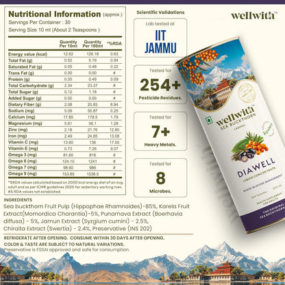 Wellwith (Ayuzera) Diawell (Diabowin) Karela & Jamun Diabetic Care Juice with Seabuckthorn 300ml | Chirata and Punarnava | Ayurvedic | Makes Upto 50 Glass Juice (300ml, Pack of 1)