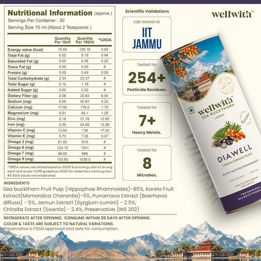Wellwith (Ayuzera) Diawell (Diabowin) Karela & Jamun Diabetic Care Juice with Seabuckthorn 300ml | Chirata and Punarnava | Ayurvedic | Makes Upto 50 Glass Juice (300ml, Pack of 1)