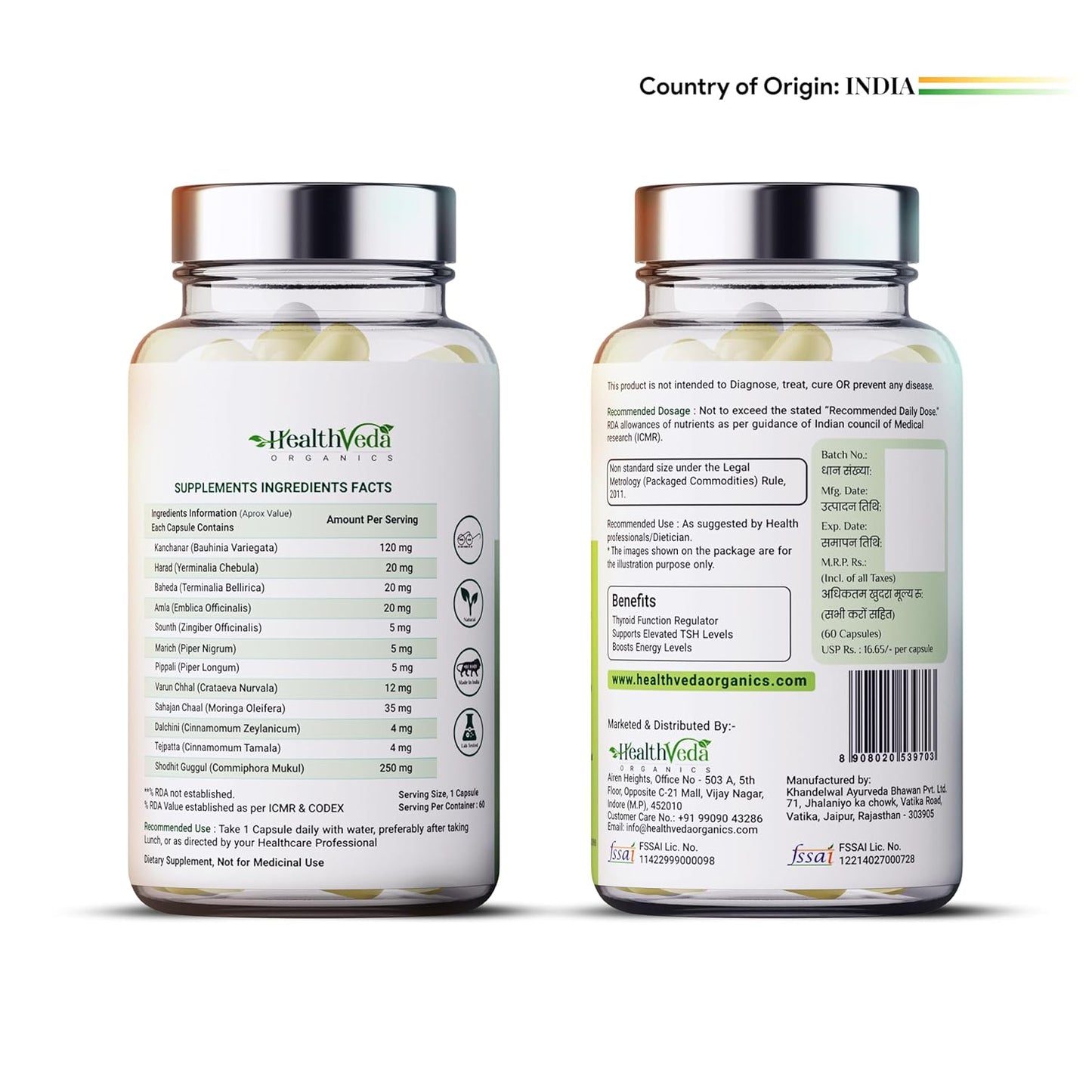 Health Veda Organics Thyroplus Supplement - Rapid Action Formula â€“ Kanchanar - Harad - Baheda - Amla-Sounth - Supports Thyroid Health â€“Healthy Cellular Metabolism - 60 Capsules