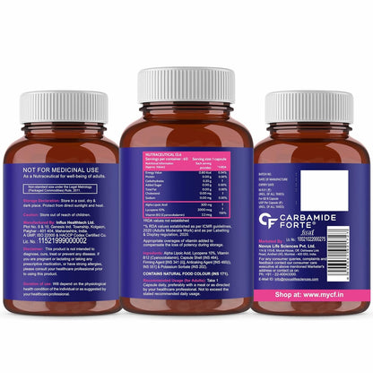 Carbamide Forte Alpha Lipoic Acid 300mg - ALA Capsules with Vitamin B12 & Lycopene | ALA Supplement | Supports Healthy Skin & Immunity - 60 Veg ALA Capsules