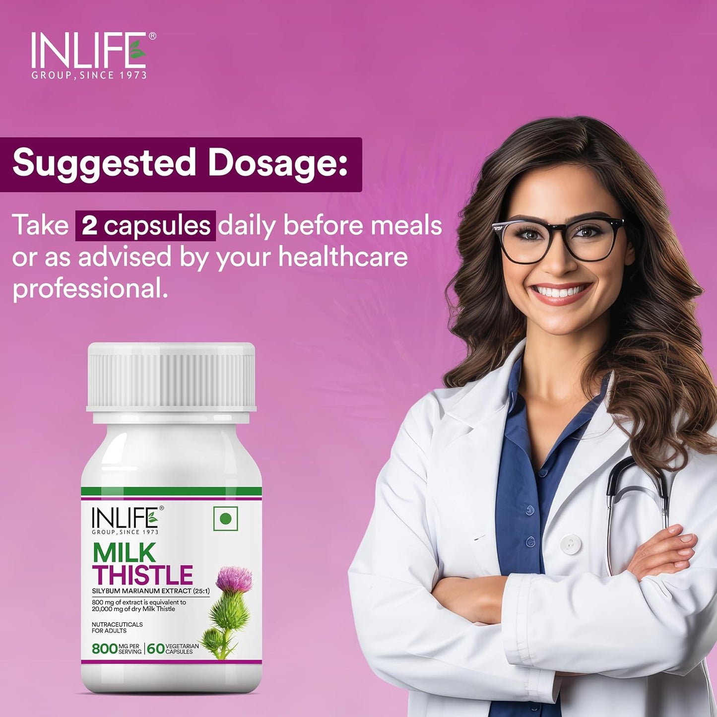 INLIFE Milk Thistle Extract 800mg > 80% Silymarin | Helps in Liver Support, 60 Vegetarian Capsules (Pack of 1, 60)