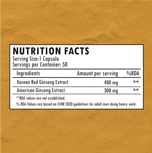 Klr.Fit's Korean Red and American Ginseng | Boosts Energy, Supports Immune System, and Reduce Stress | For Men & Women | With 20% Ginsenosides content | 50 Capsules