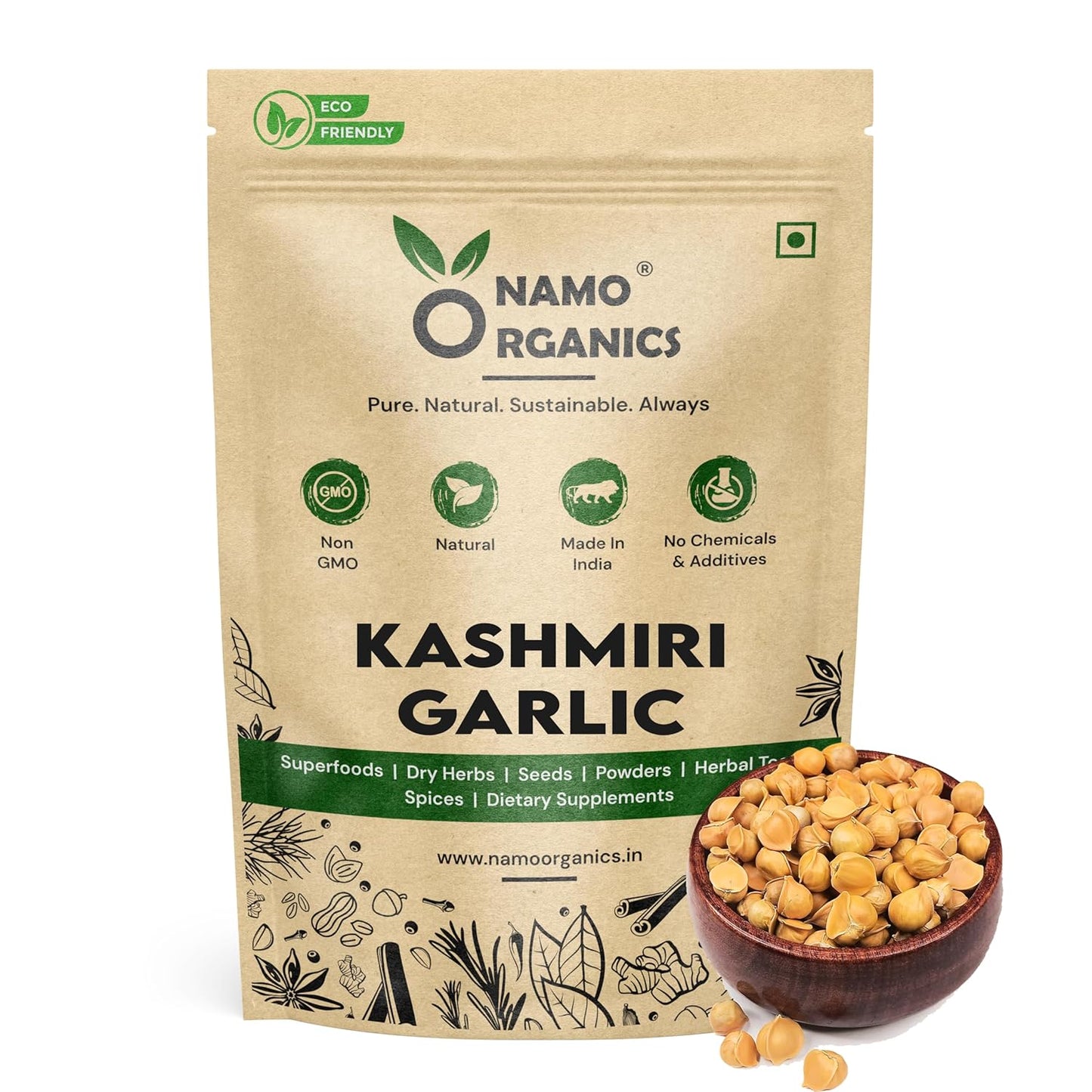 Namo Organics - Kashmiri garlic Lehsun - 150 gm | 100% Natural Organic Single Clove] | Dried Snow Mountain | Allium Sativum