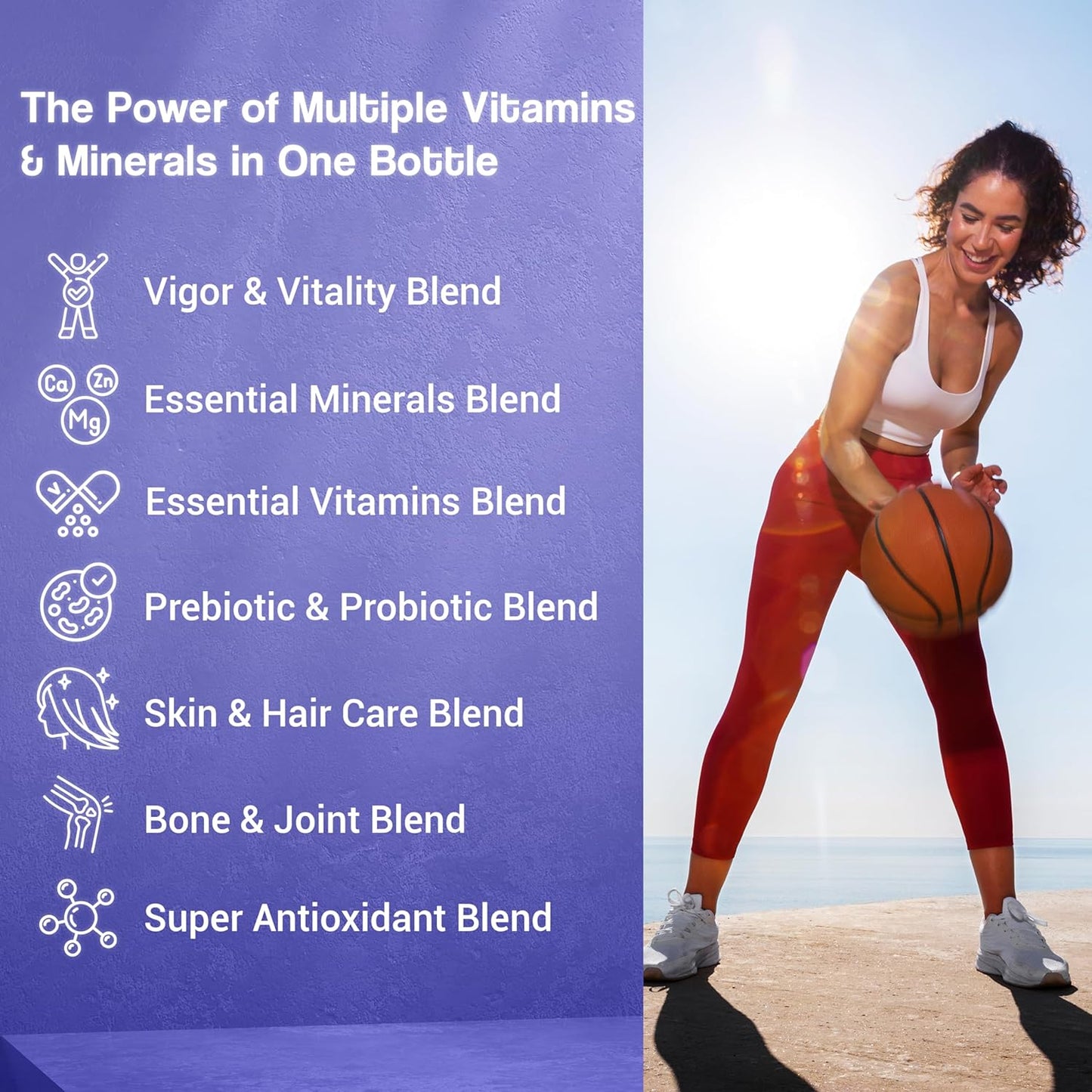 Health Veda Organics Multivitamin With Probiotics - 45 Ingredients Supplement For Men And Women | Vitamin C, D, E, B3, B5, B12, Zinc, Magnesium, Giloy & Biotin | Essential Vitamins & Minerals Blend - 120 Veg Tablets