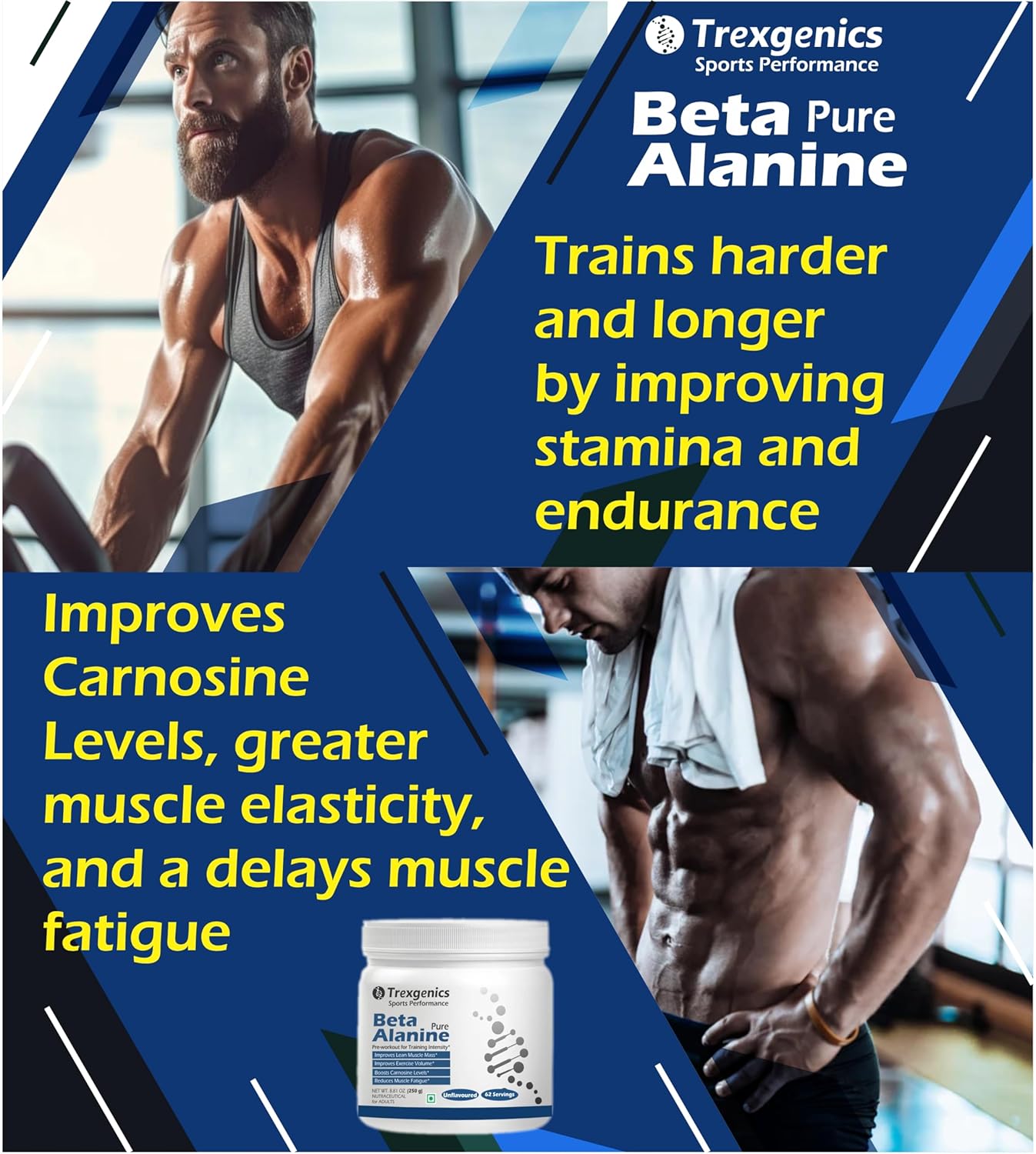 Trexgenics BETA-ALANINE Pure Powder (62 Servings) Lean Muscle Mass, Exercise Volume & Intensity, Endurance (250 gm)