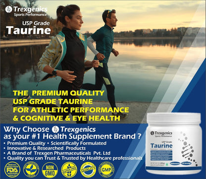 Trexgenics TAURINE USP grade PURE POWDER Nervous System, Energy, Heart, Cardiovascular system, Brain, Eye Health Support (250 GRAM)